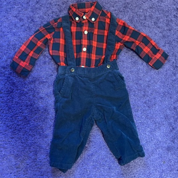 Janie and Jack 3 piece set - button up long sleeve shirt, overalls and vest - 3M - Picture 2 of 6